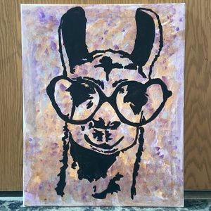 Silhouette llama w glasses canvas